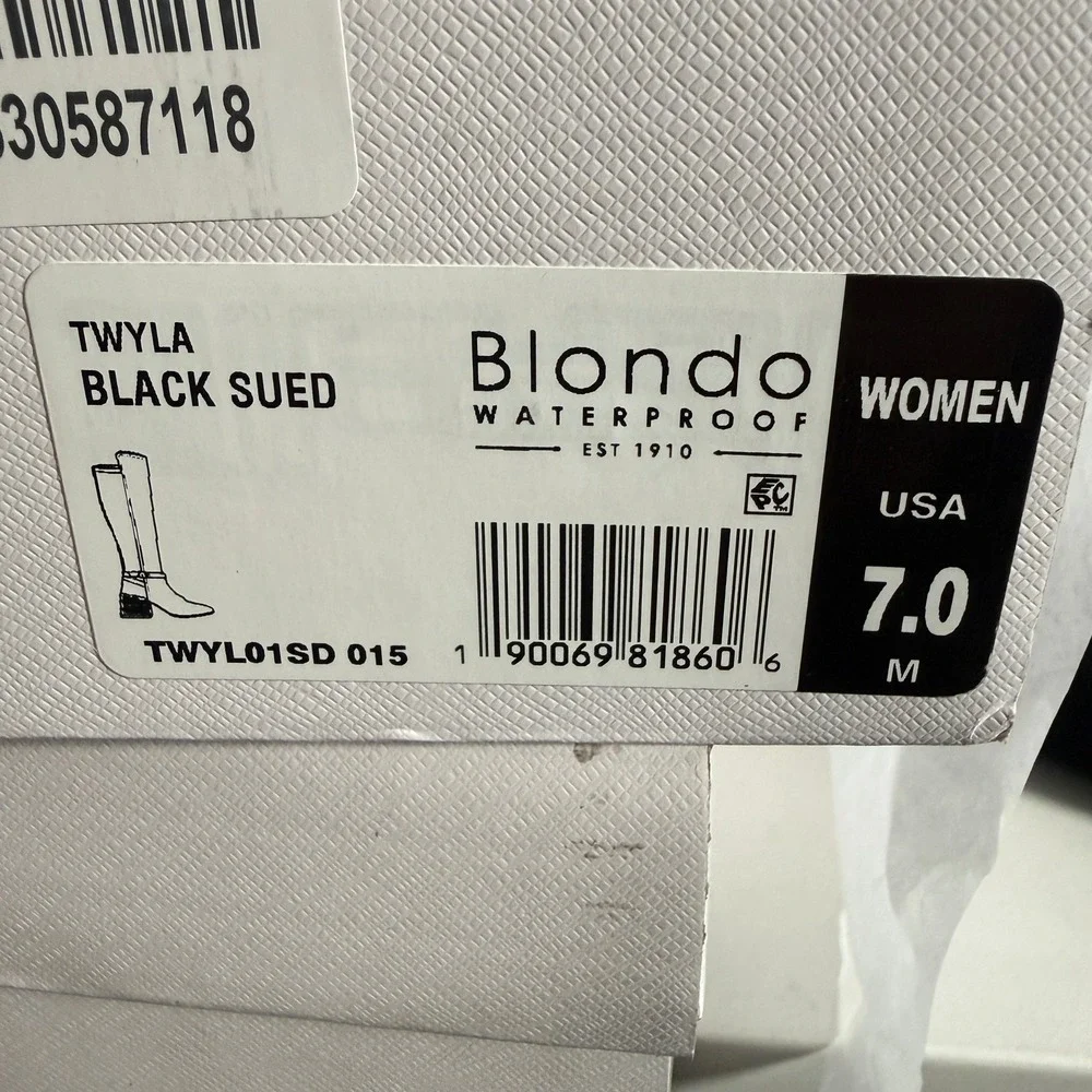 Blondo Twyla Black Suede Waterproof Tall‎ Boots Block Heel Womens 7 M New